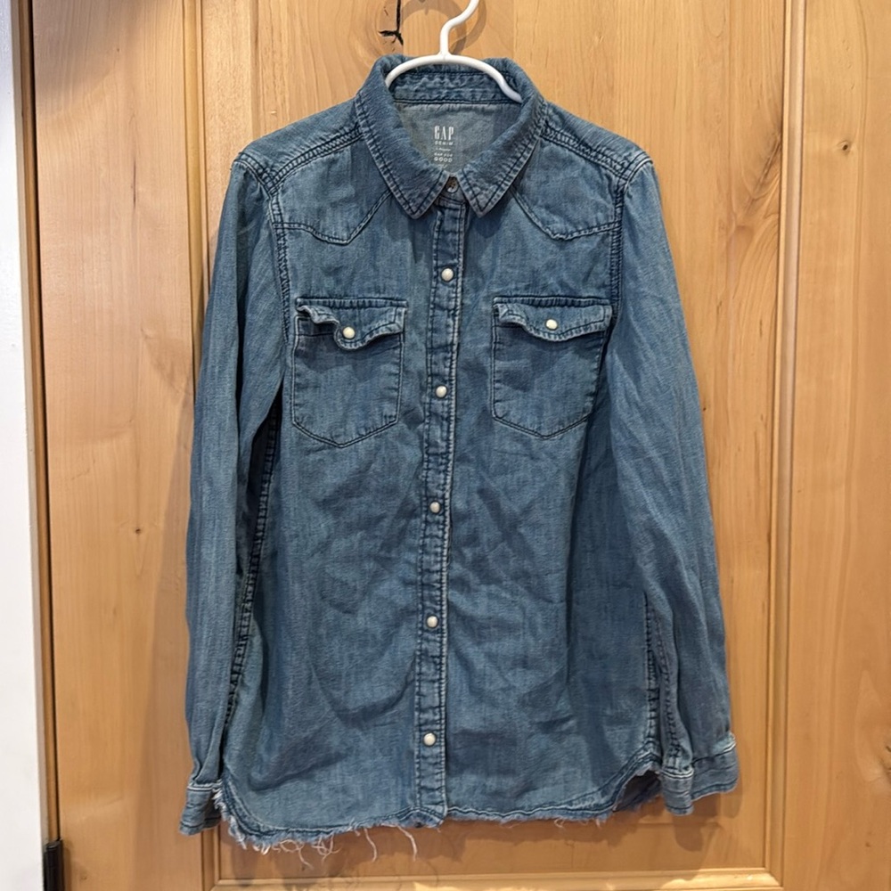 GAP, Western Blue Denim Button-Up Pearl Snaps Shirt